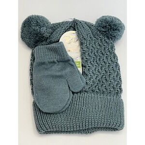 NWT Toby & Me Kids‎ Knit Beanie Hat Mittens Set with Pom Poms Cute Warm Winter